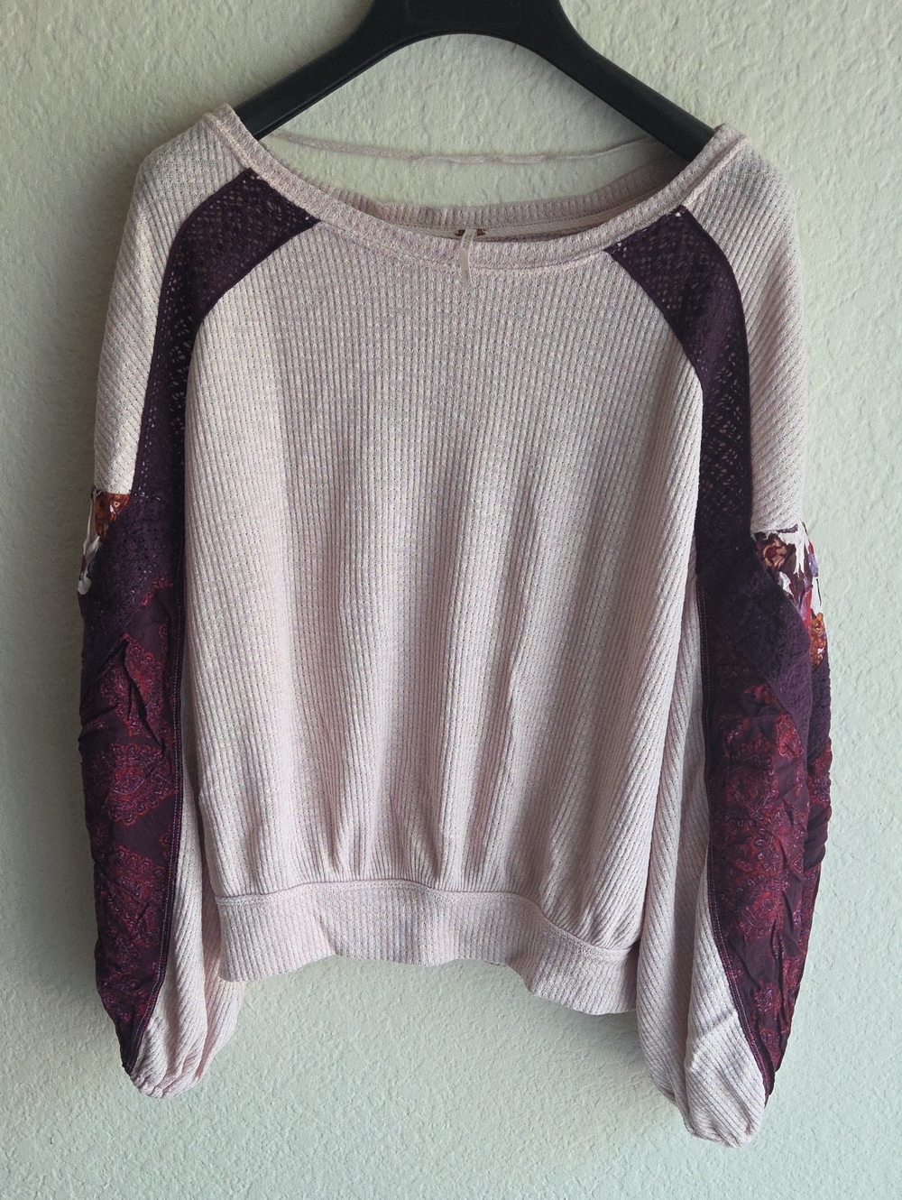 Free People Light Pink Ribbed Crew Sweater